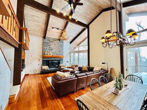 74 North Brookwood Rd Private Home Rental dining room with fireplace 