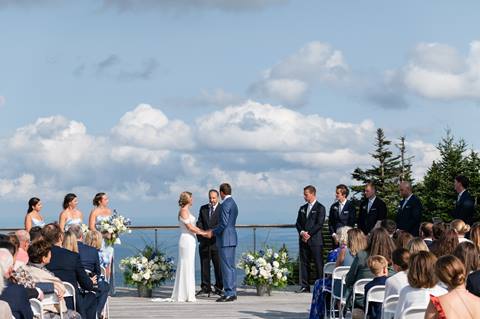 A wedding on the Stratton Mountain Yoga Deck on a nice day