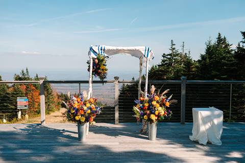 A wedding ceremony on the Stratton Mountain Yoga Deck
