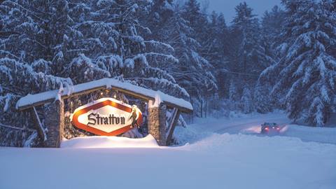 Snowy Stratton Mountain Sign