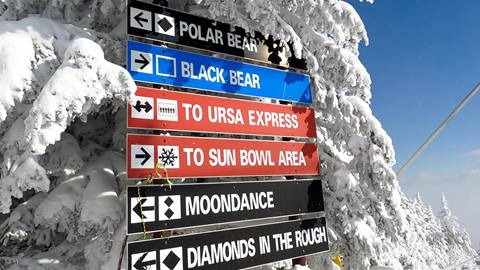 Snowy Stratton Mountain Sign